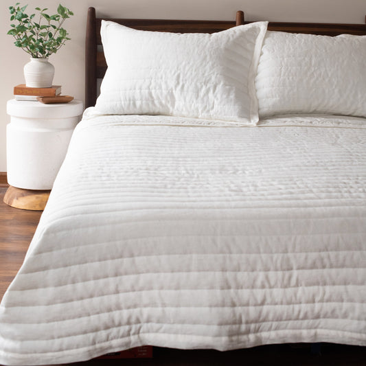 French Linen Channel Stitch Quilt & Sham Set